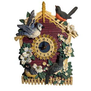 JGI Musical Chimes Wall Clock Birds Flowers Chirping '97 Blue Jay Robin Vintage